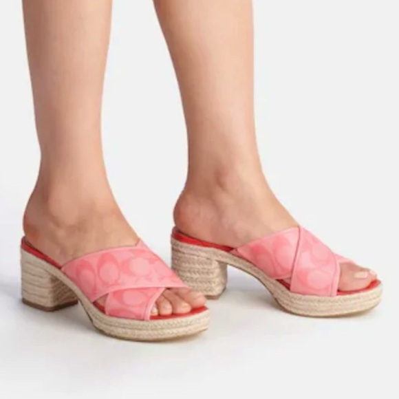 Coach Pink/Red Espadrille Sandals, Size 6 - Picture 3 of 17